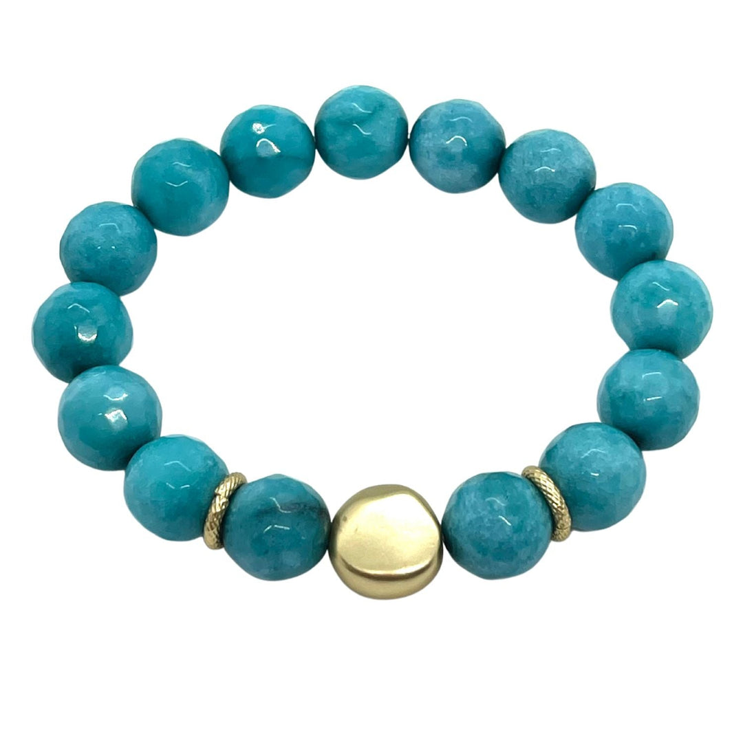 Turquoise Jade Stretch Bracelet With Gold Nugget