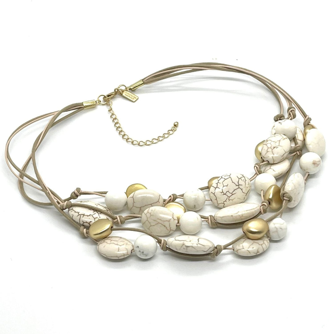 White Magnesite And Gold Bead Torsade