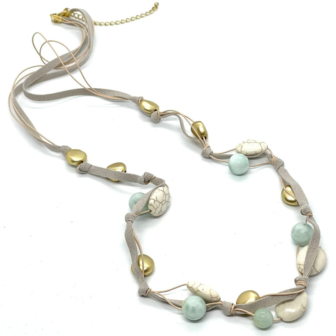 White Magnesite And Angelite Long Necklace