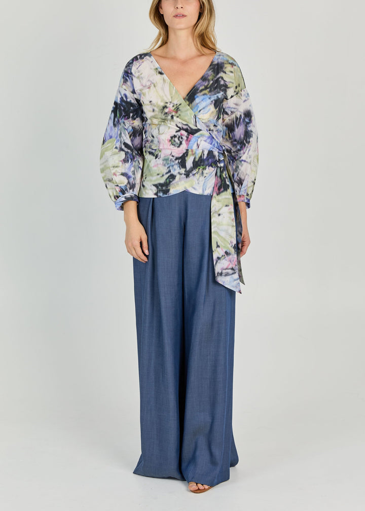 ARTISTA FLORAL PRINT WRAP BLOUSE