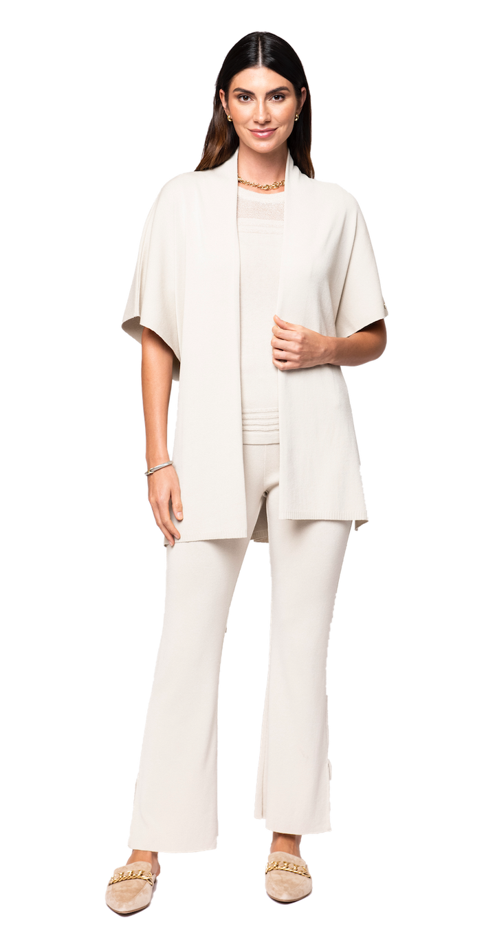 Bella Short Sleeved Top with See-Through Detail on Shoulders and Sleeves; Beige/ Gold Ecru