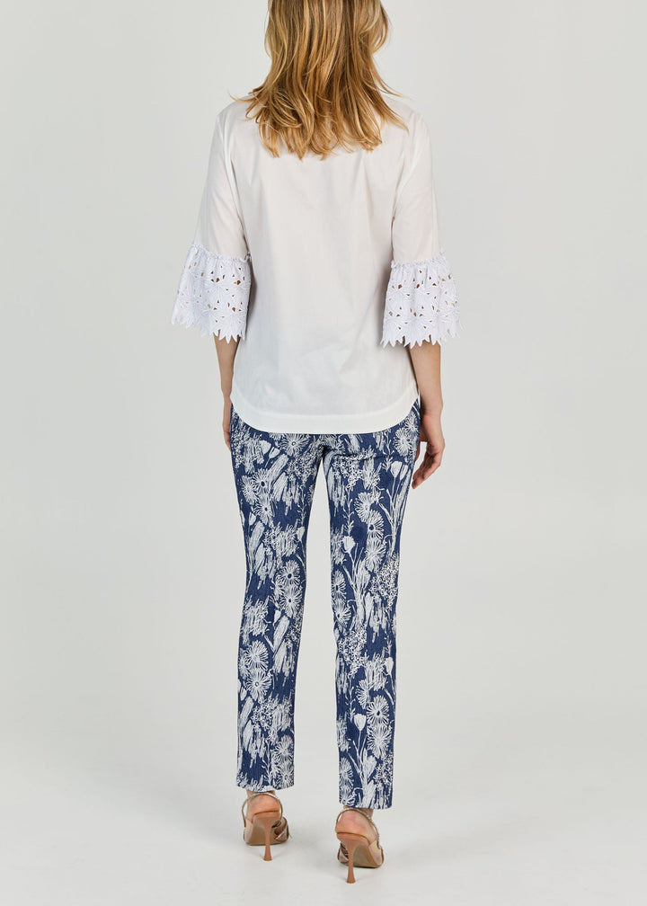 CERAMICA POPLIN W/ LASER CUT PALM BLOUSE