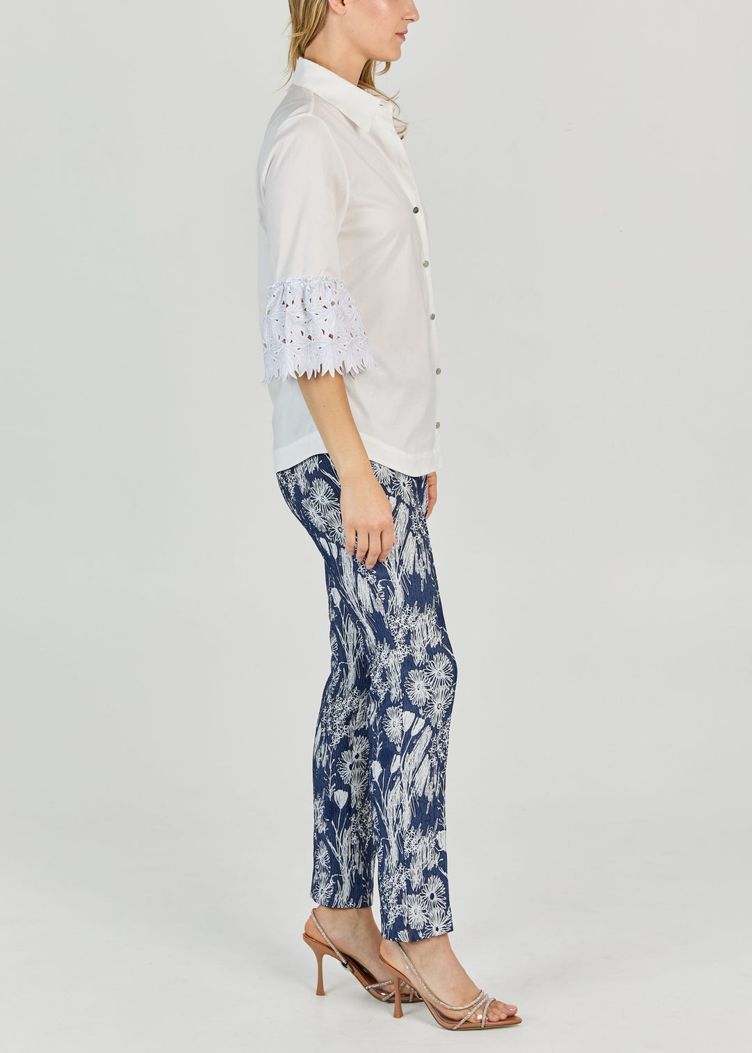 CERAMICA POPLIN W/ LASER CUT PALM BLOUSE