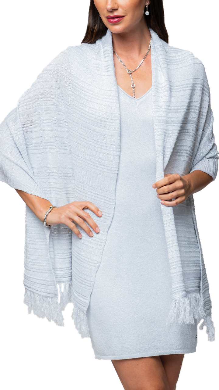 Starry Shimmer Lace-Knit Wrap/Shawl; Silver White