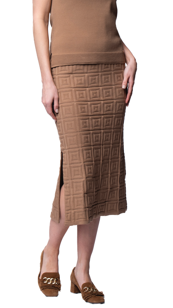 Sabrina Square Pattern Midi Straight Skirt; Mocha