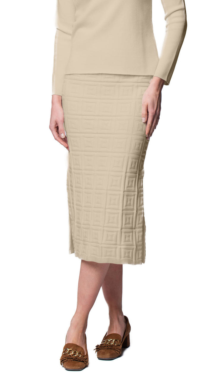 Sabrina Square Pattern Midi Straight Skirt; Warm Beige