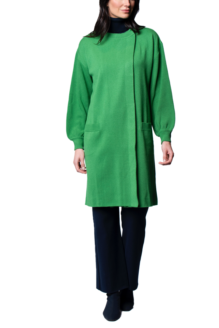 Lora Flat-Knit Car Coat, Emerald Green