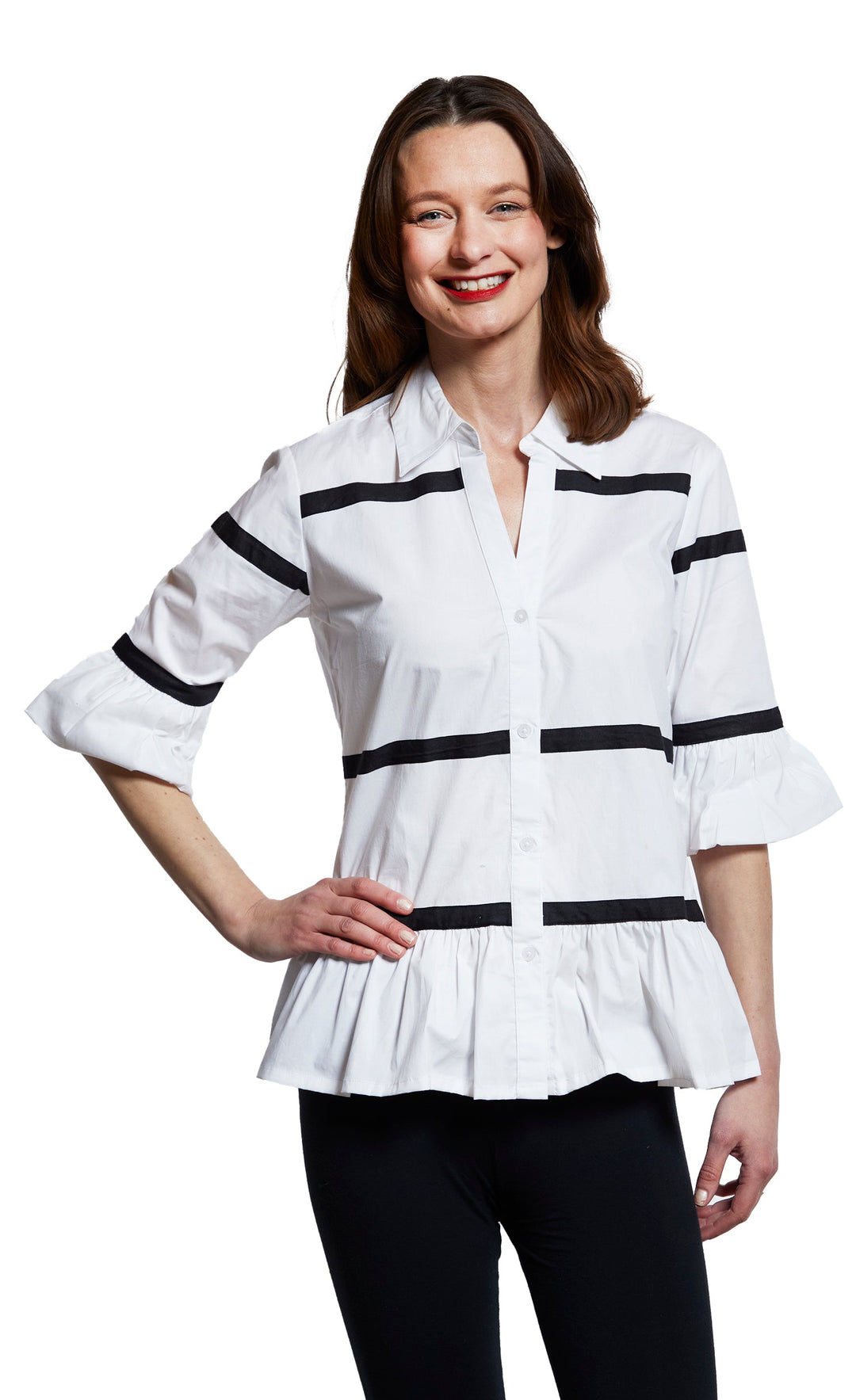 Lexington Peplum Top White With Ribbon Trim