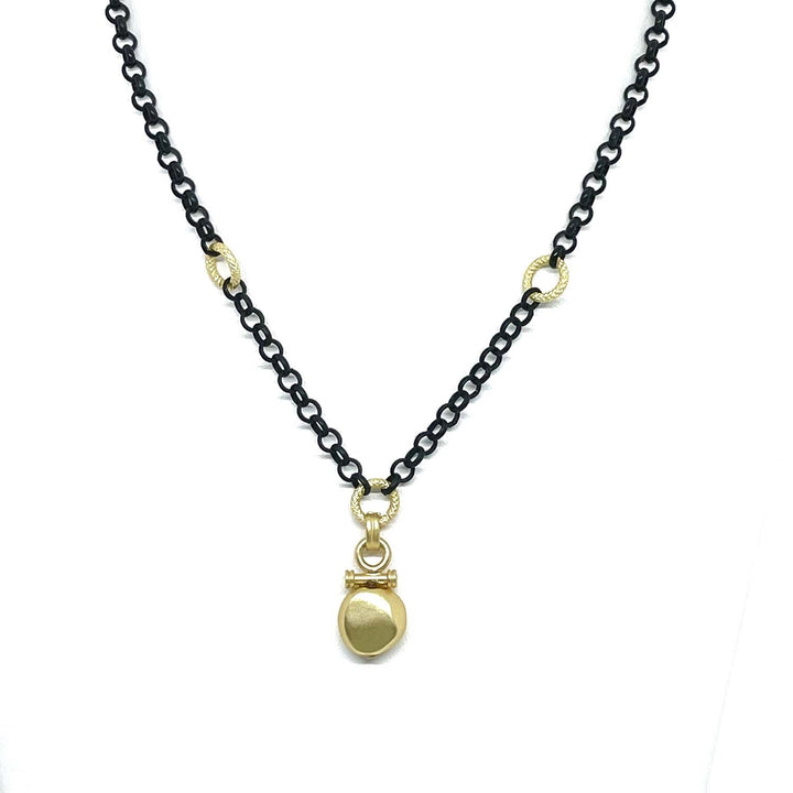 Matte Gold Nugget Pendant On Matte Black And Matte Gold Chain Necklace