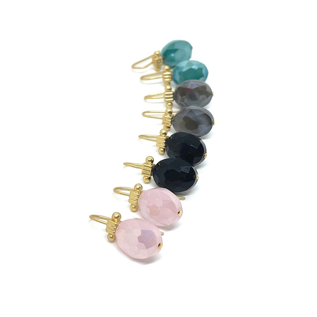Matte Gold Black Velvet Oval Crystal Column Top Earring