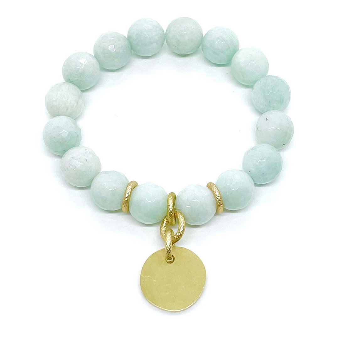 Amazonite Matte Gold Cross Charm Stretch Bracelet