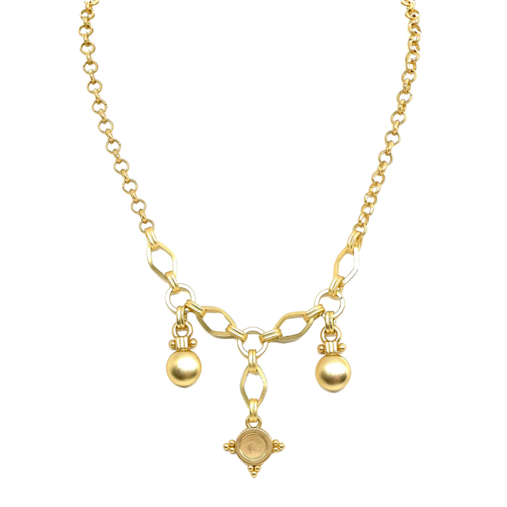 Three Charm Matte Gold Necklace