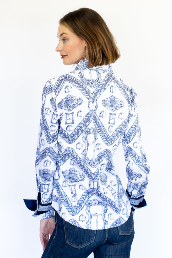 Rome Shirt Oversized Buckle Print Indigo and White