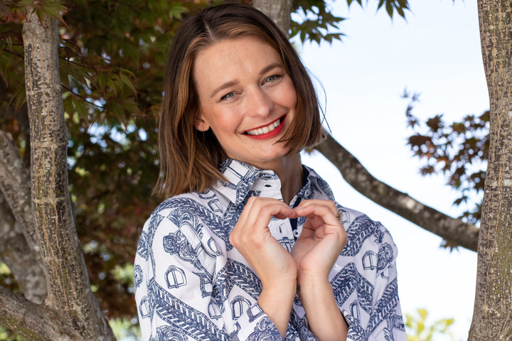 Rome Shirt Oversized Buckle Print Indigo and White