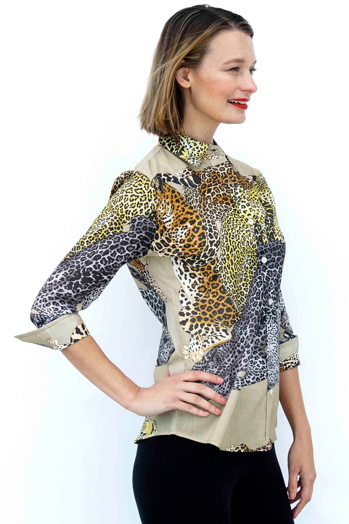 3/4 Sleeve Shirt Lazy Leopards Print