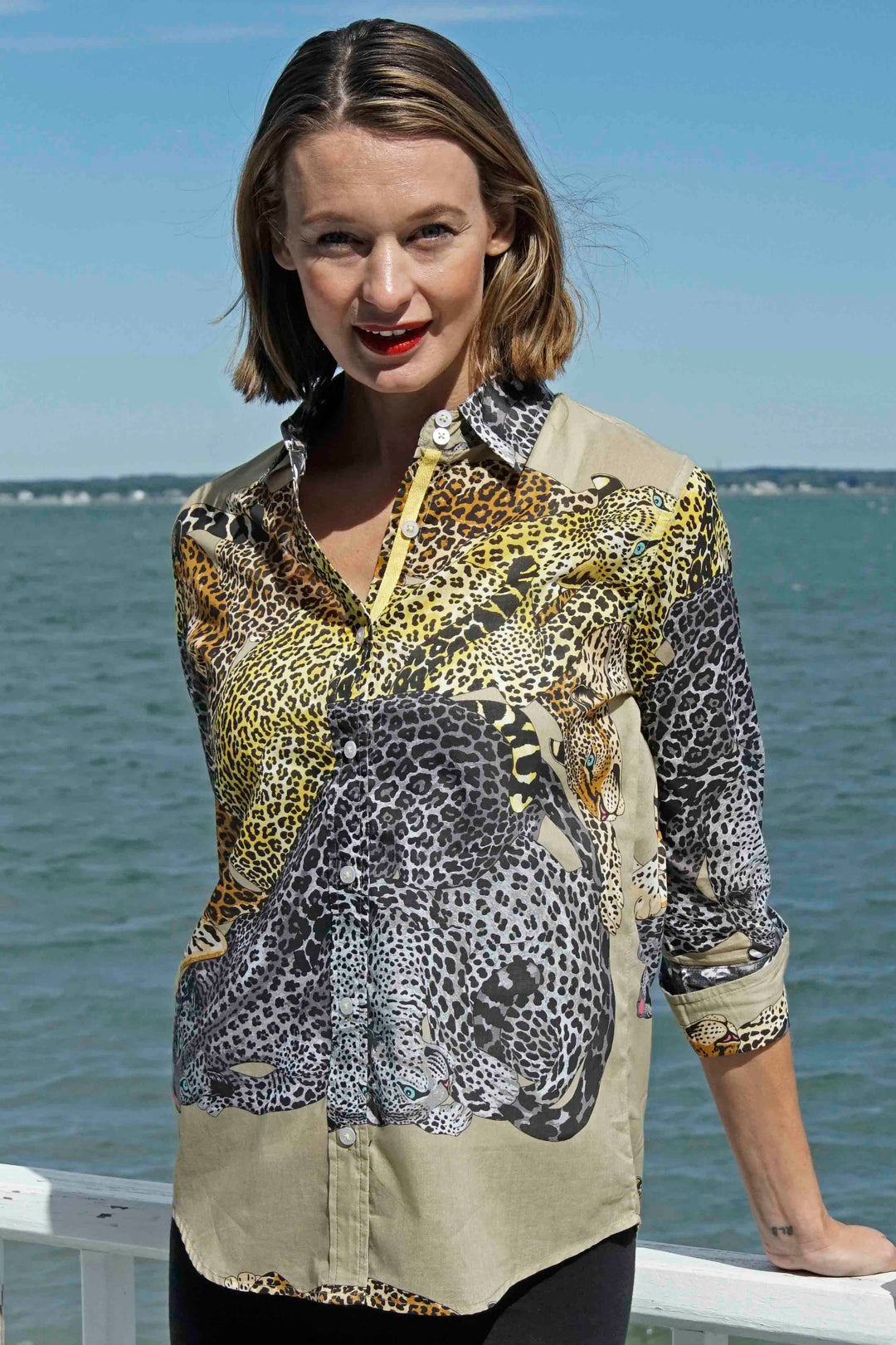 3/4 Sleeve Shirt Lazy Leopards Print