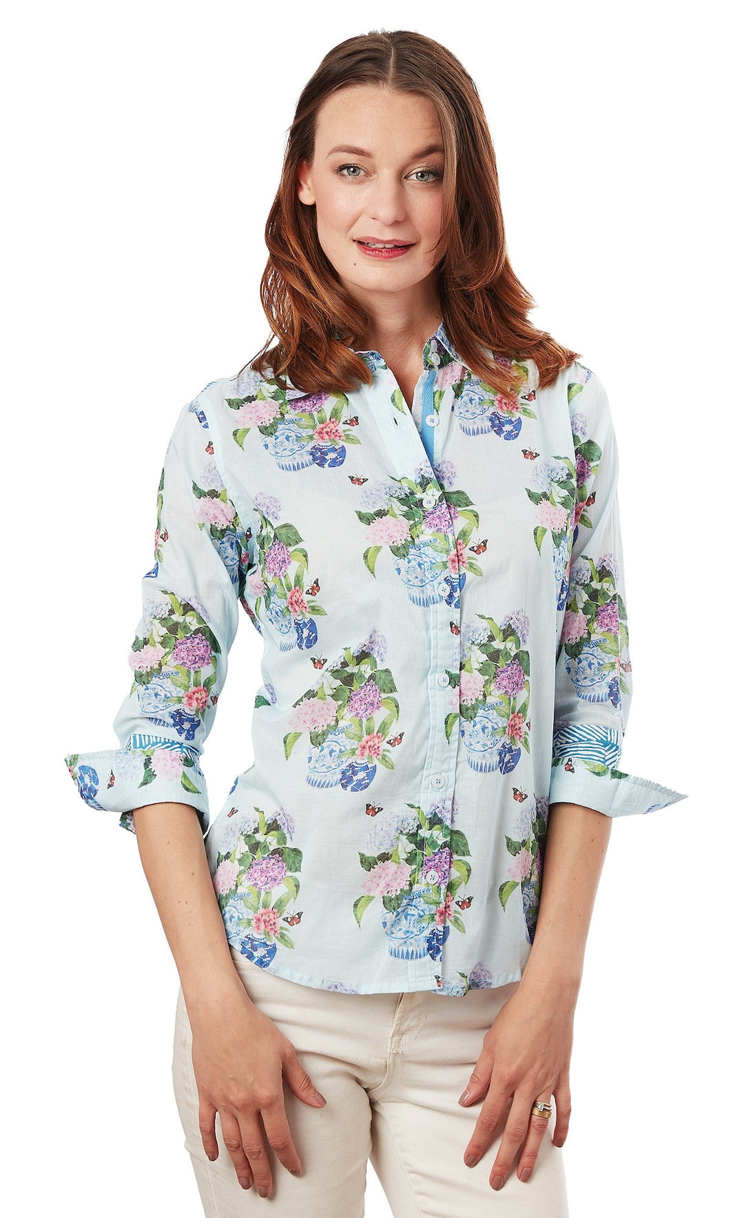 Rome 3/4 Sleeve Hydrangeas Print XS / 4023-R801