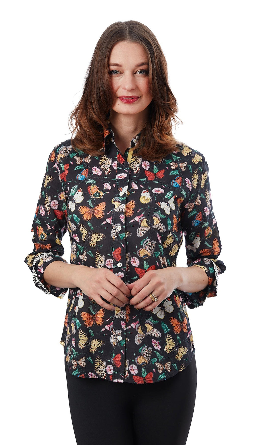 3/4 Sleeve Rome Shirt Black Butterflies XS / 4023-R9240