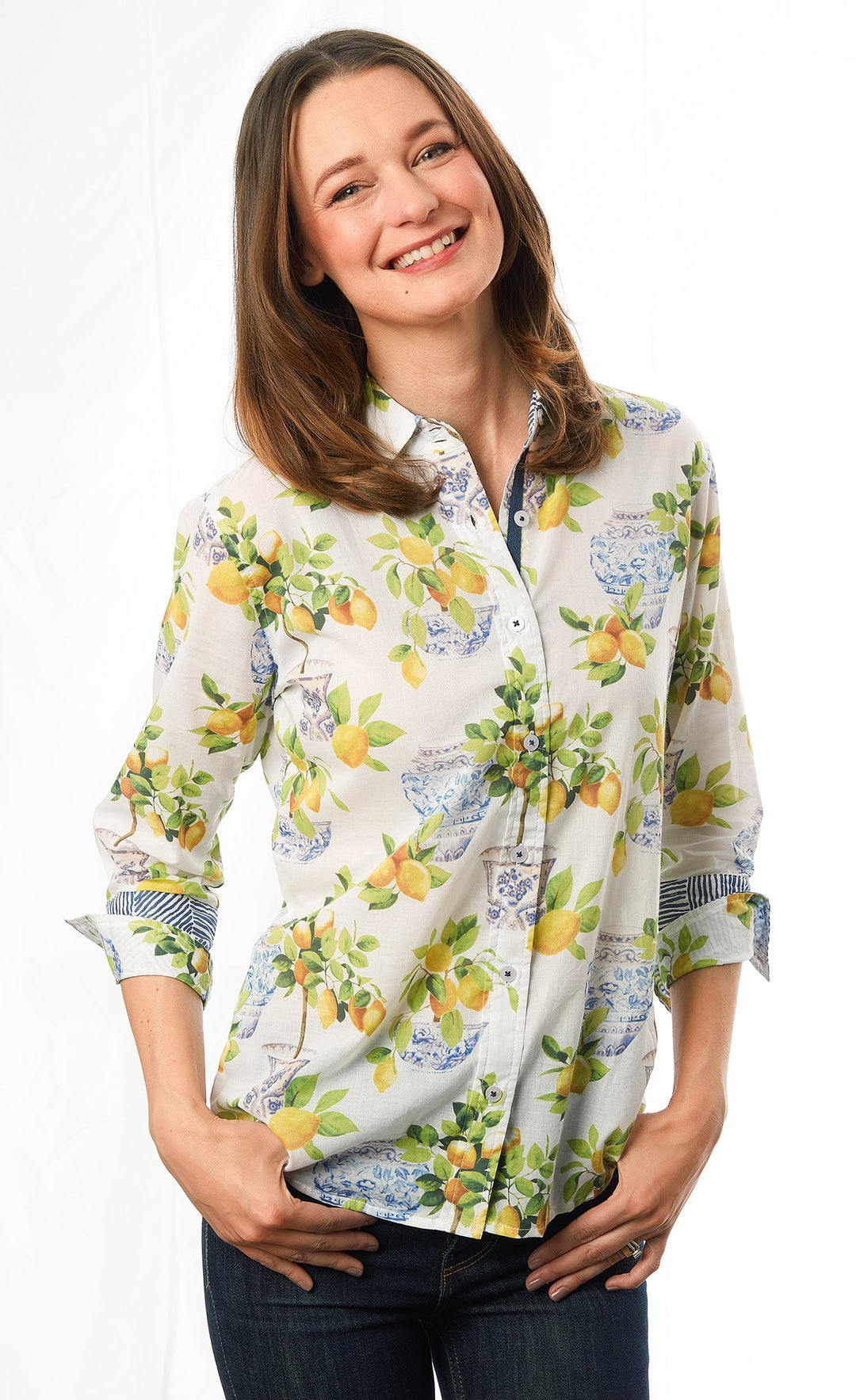 3/4 Sleeve Rome Shirt Lemons And Chinoiserie XS / 4023-S861-XS