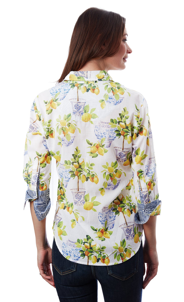 3/4 Sleeve Rome Shirt Lemons And Chinoiserie XS / 4023-S861-XS