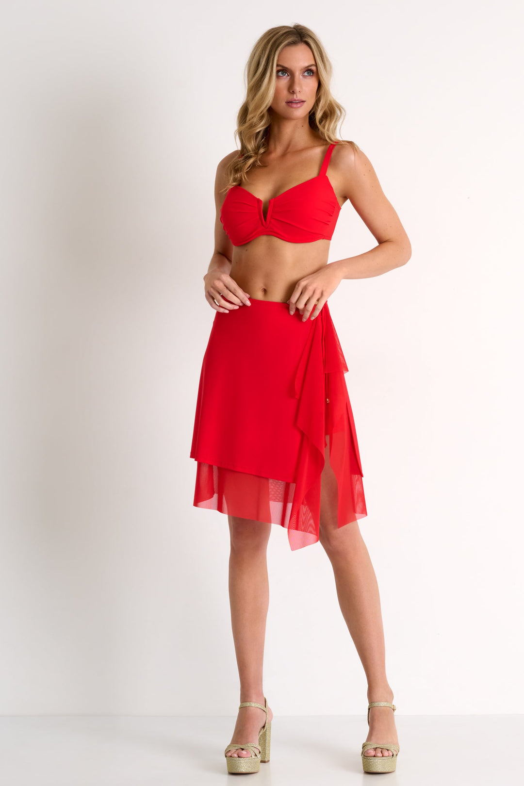 Ruffle Mesh Wrap Pareo Skirt - 42530-46-300