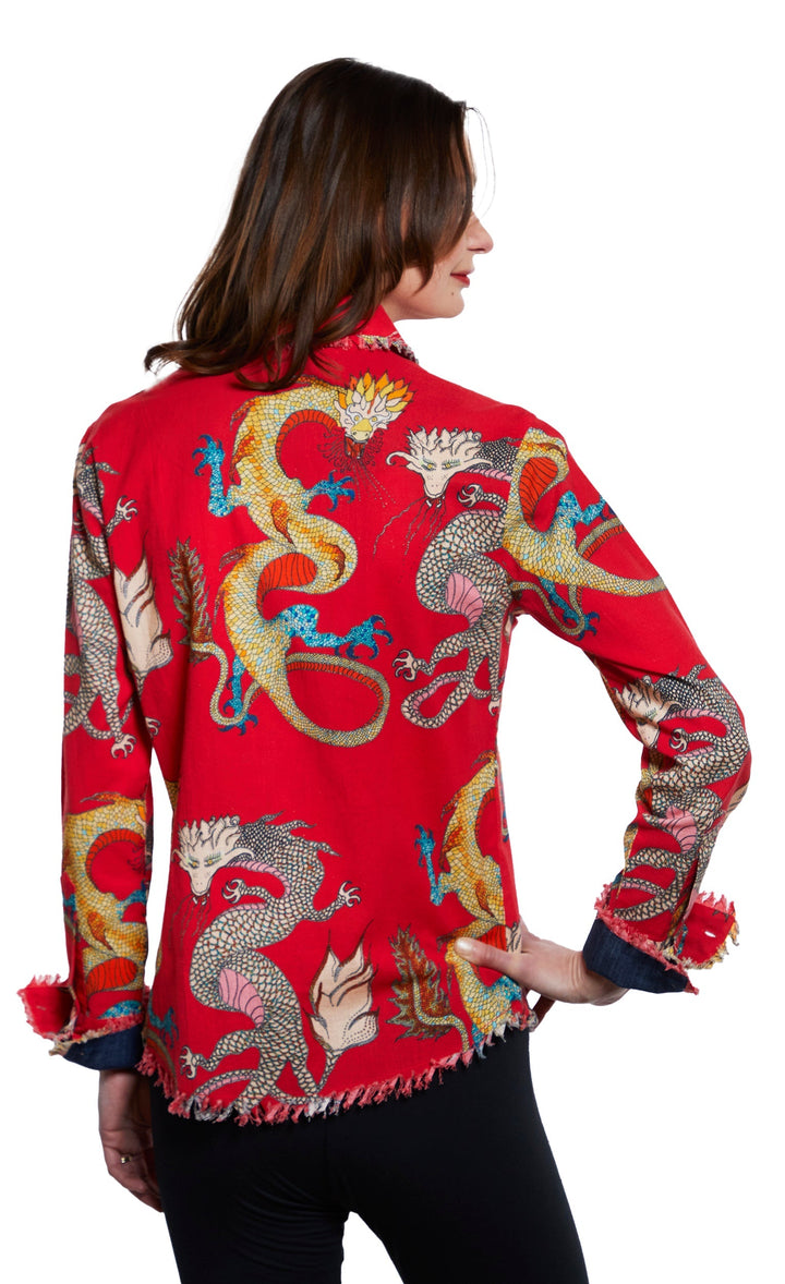 Cape Cod Tunic Red Ground Dragon Print XS / 4949-F880