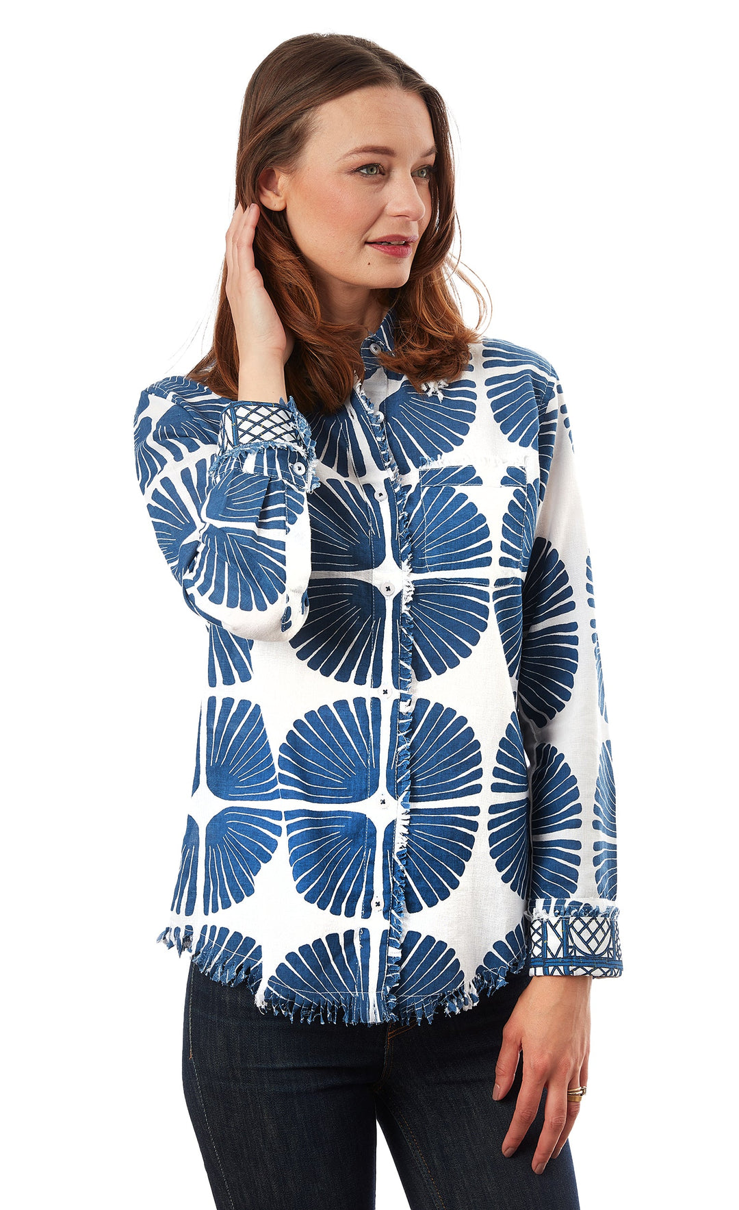 Cape Cod Tunic Navy White Palm Fronds XS / 4949-S868-XS