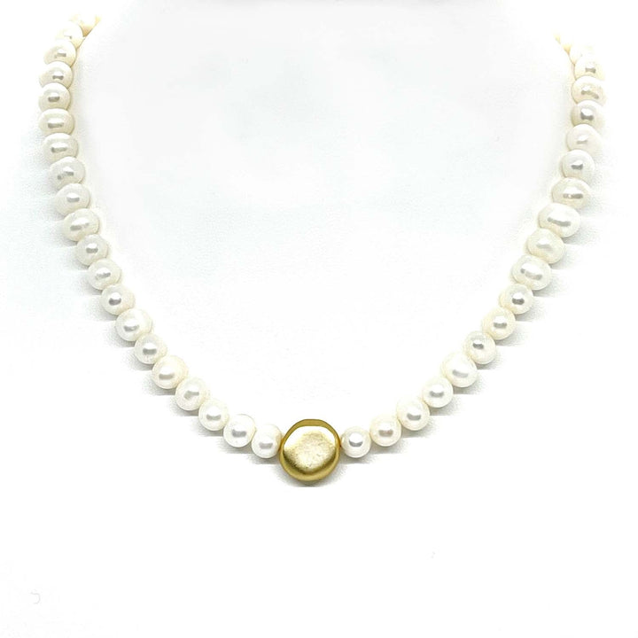 Fresh Water Pearl Matte Gold Bead Necklace