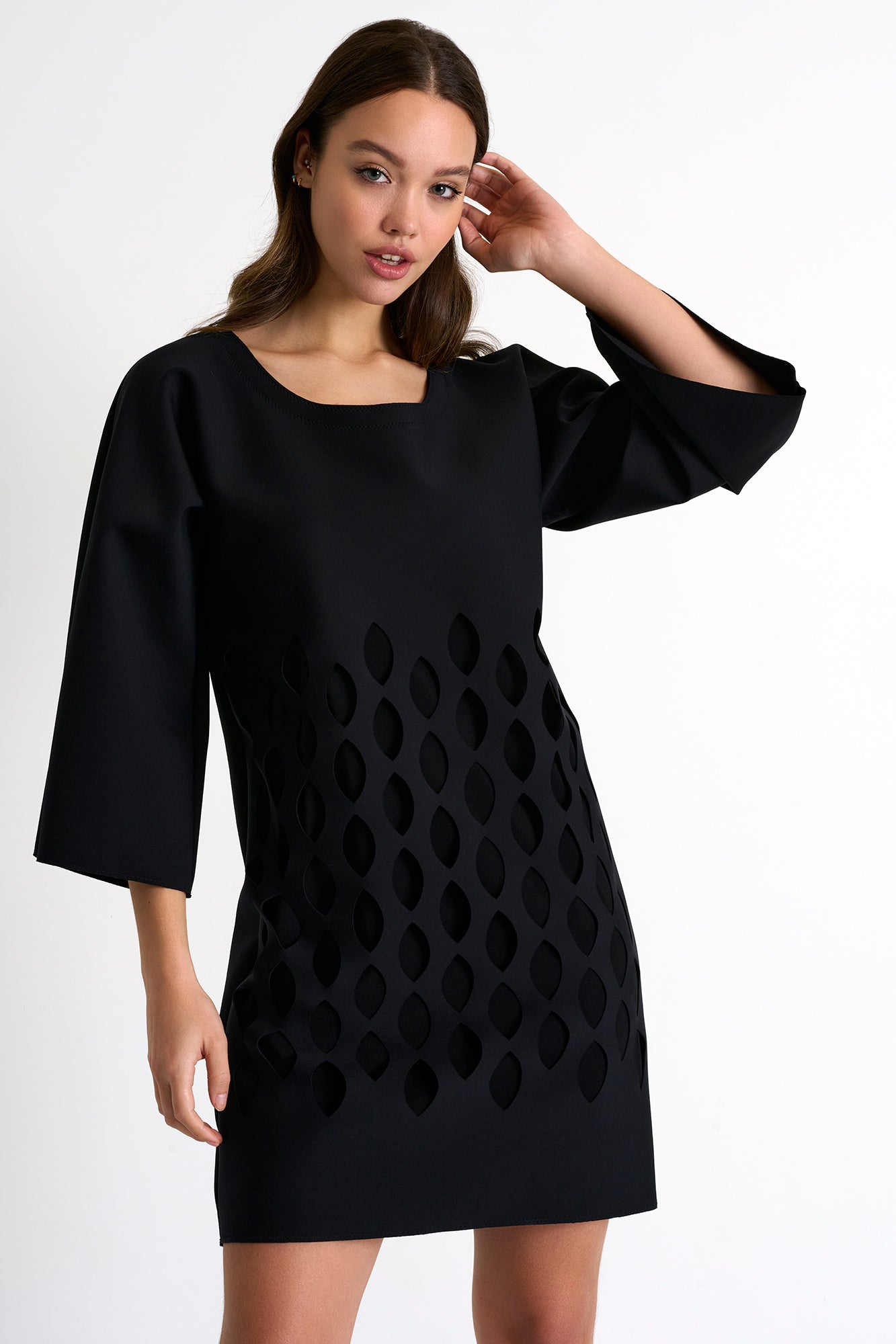 Flared Sleeve Dress With Cut-Out Details - 52357-65-800 02 / 800 Caviar / 75% POLYAMIDE, 25% ELASTANE