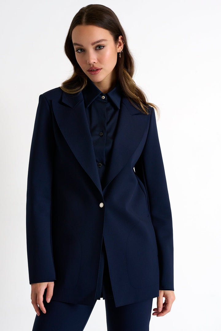 Classic Long Blazer - 52367-76-550 02 / 550 Navy / 75% POLYAMIDE, 25% ELASTANE