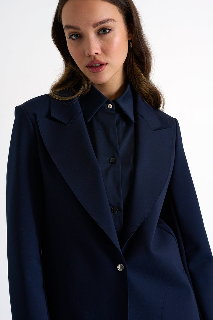 Classic Long Blazer - 52367-76-550 02 / 550 Navy / 75% POLYAMIDE, 25% ELASTANE