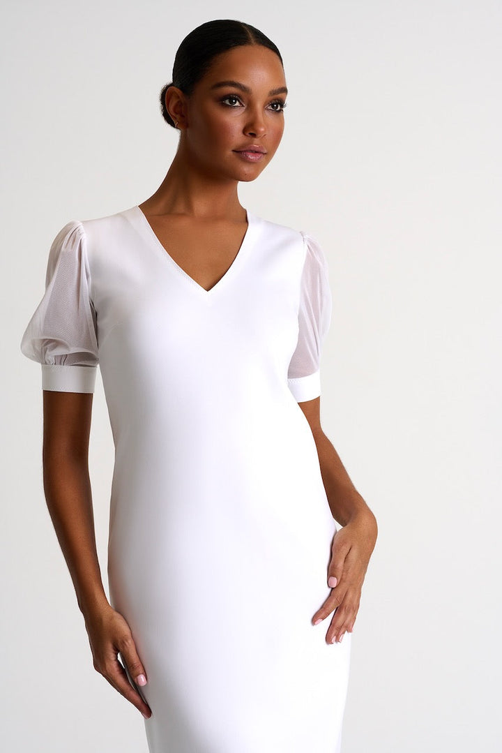 Elegant Short-Sleeve Mesh Dress - 52427-75-000