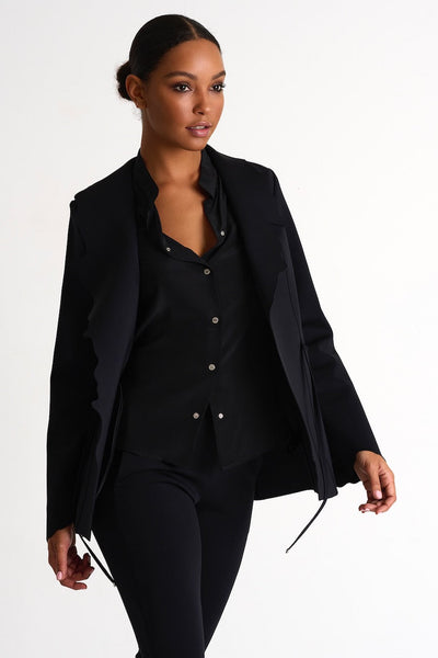 Structured Jacket With Scalloped Collar And Cuff - 52447-78-800 02 / 800 Caviar / 75% POLYAMIDE, 25% ELASTANE