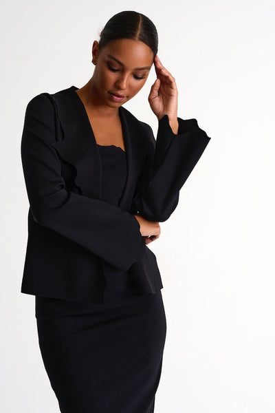 Short Jacket With Scalloped Collar And Cuffs - 52447-81-800 02 / 800 Caviar / 75% POLYAMIDE, 25% ELASTANE