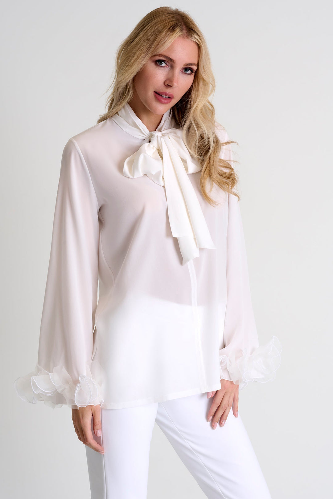 Glamorous Silk Blouse With Bow - 52451-62-000 02 / 000 White / 95% SILK 5% ELASTANE