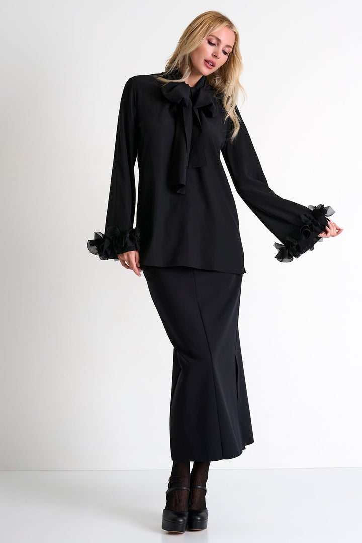 Glamorous Silk Blouse With Bow - 52451-62-800 02 / 800 Caviar / 95% SILK 5% ELASTANE