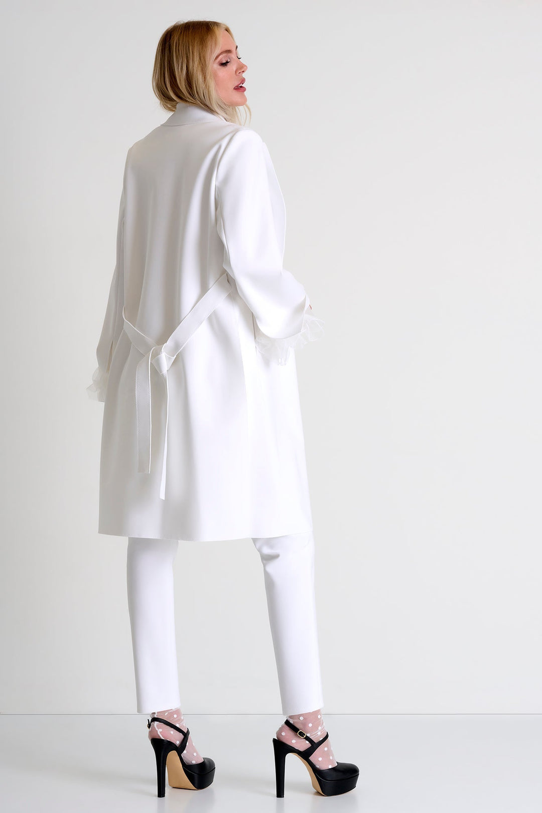 Long Coat With Tie Belt - 52467-80-000 02 / 000 White / 75% POLYAMIDE, 25% ELASTANE