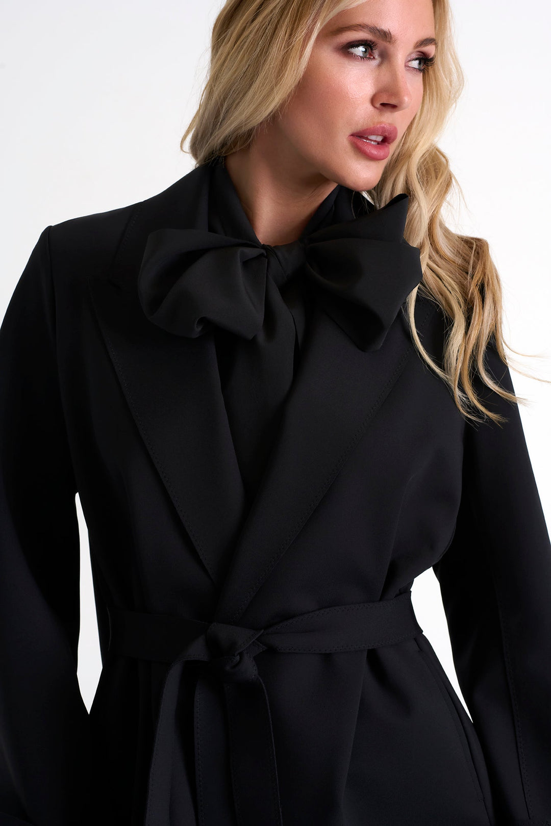 Long Coat With Tie Belt - 52467-80-800 02 / 800 Caviar / 75% POLYAMIDE, 25% ELASTANE