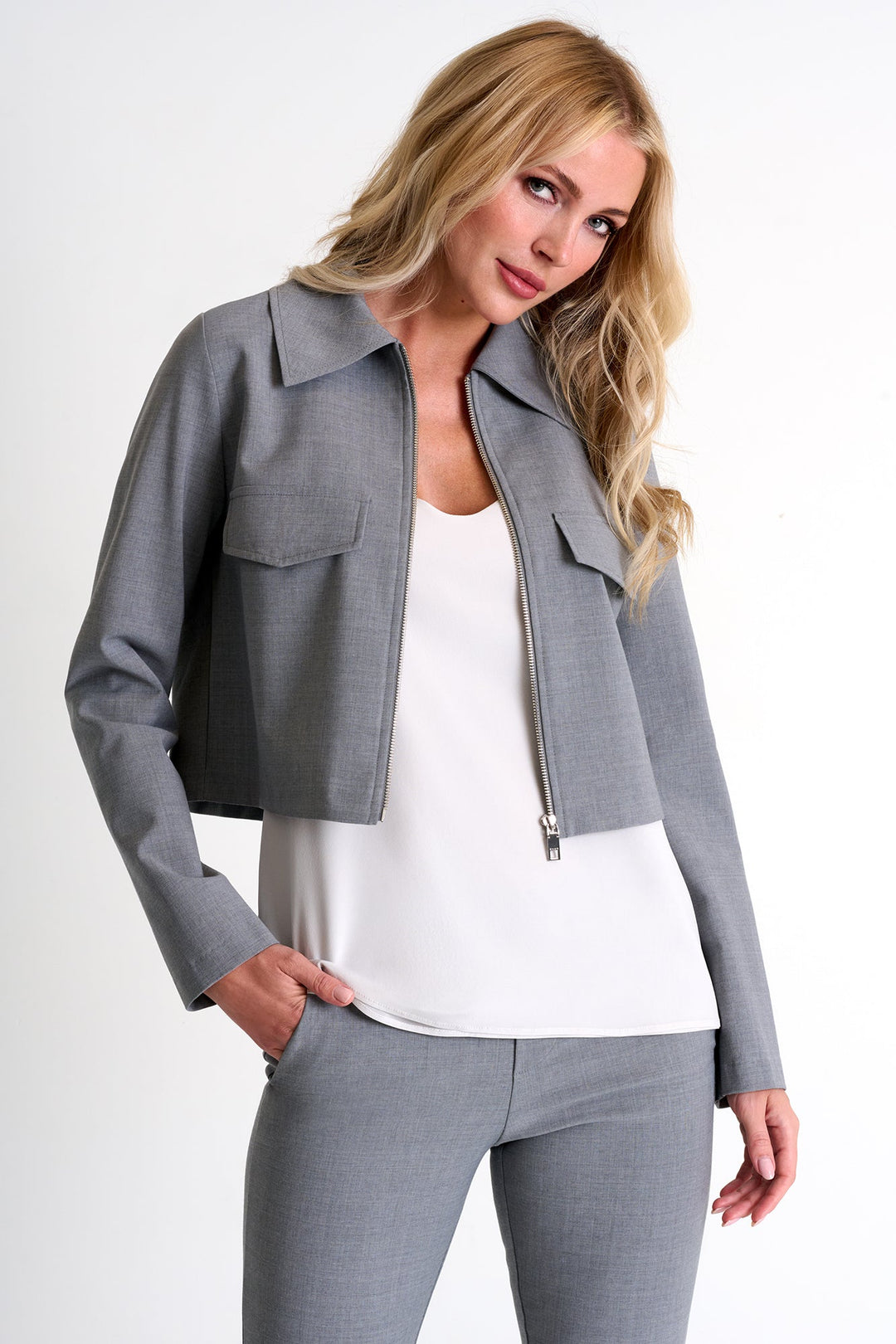 Contemporary Short Jacket  - 52480-75-160 02 / 160 Silver Gray / 55% WOOL 40% POLYESTER 5% ELASTANE