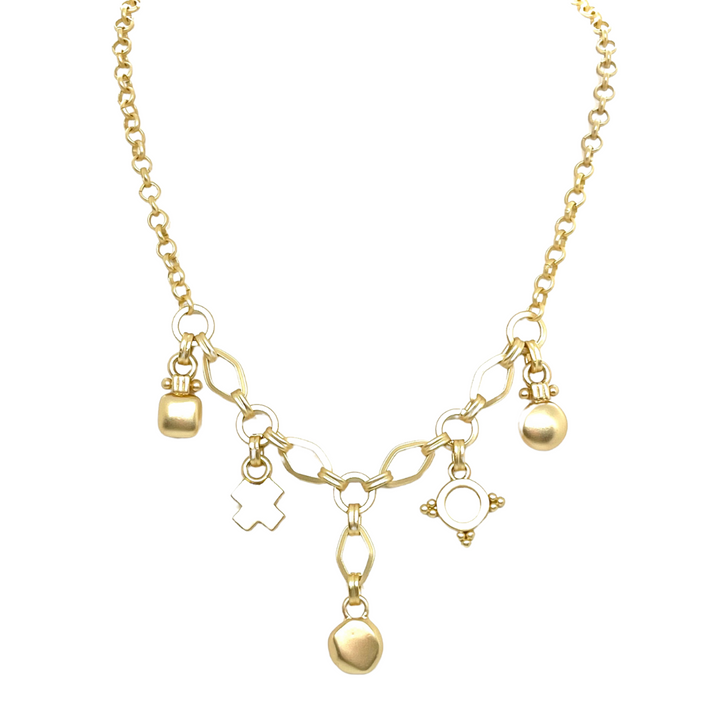 Five Charm Matte Gold Necklace