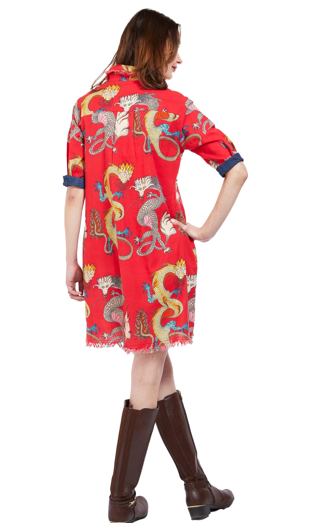 Chatham Dress Red Ground Dragon Print