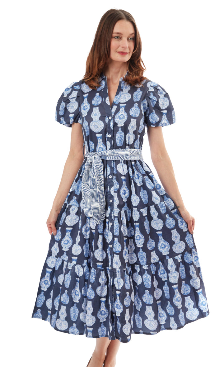 Litchfield Dress Blue White Chinoiserie Print