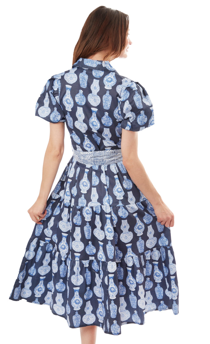 Litchfield Dress Blue White Chinoiserie Print
