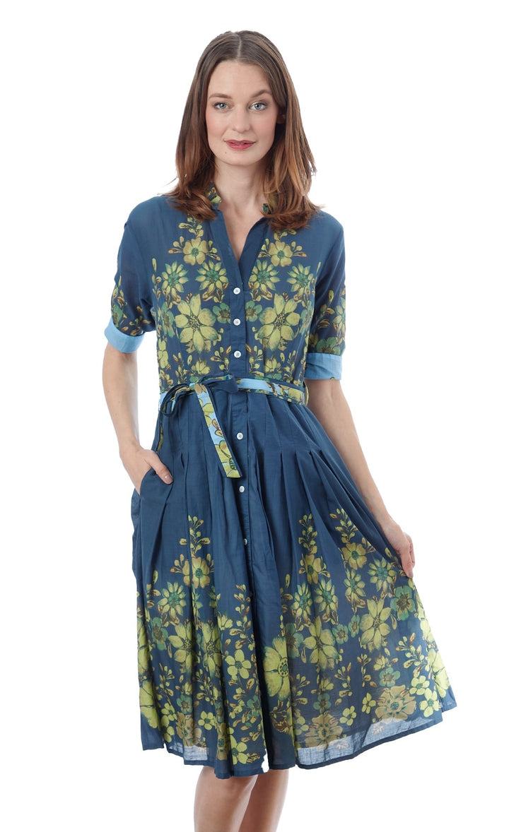 Mrs Maisel Light Navy Ground With Leaves Print XS / 663-R616N