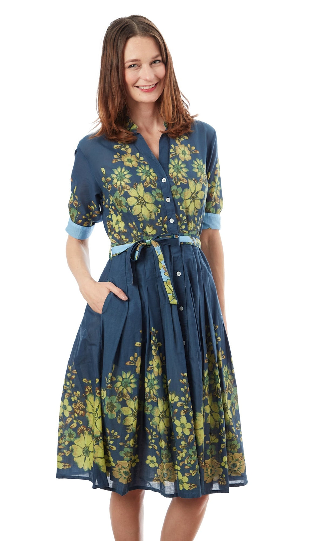 Mrs Maisel Light Navy Ground With Leaves Print XS / 663-R616N