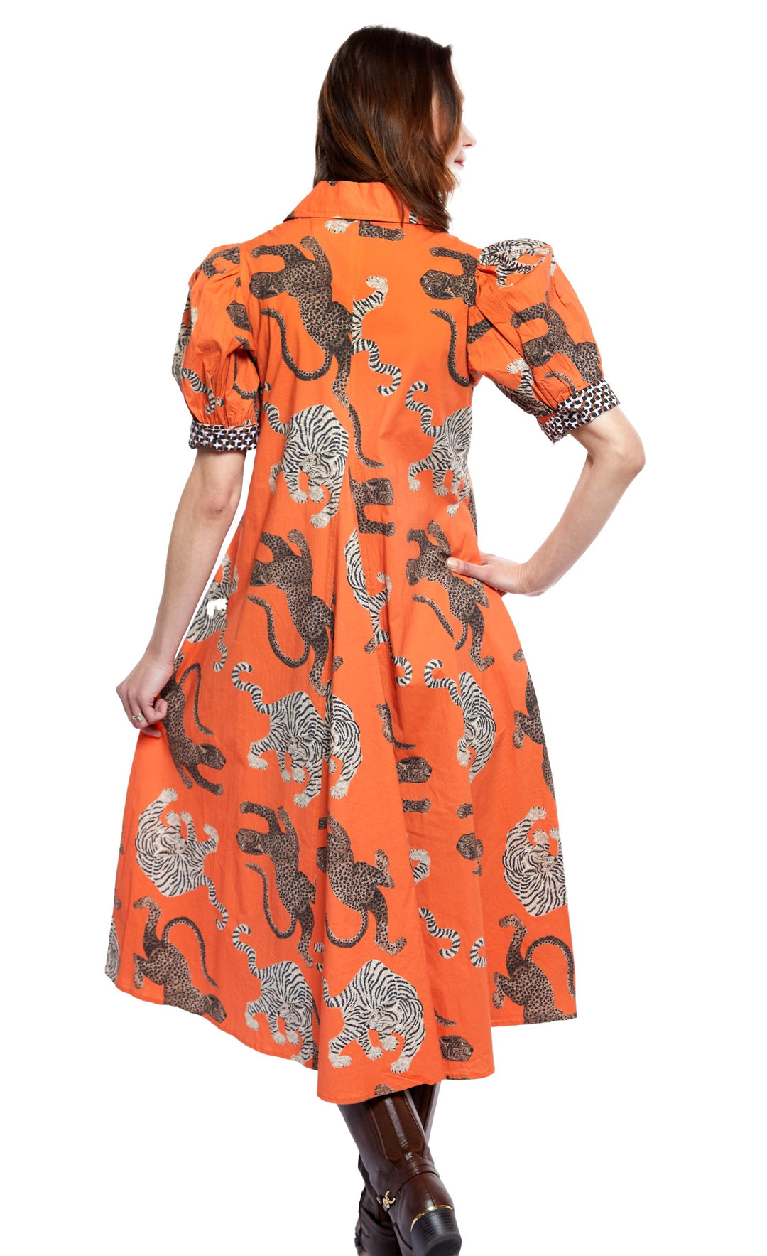 Montauk Dress Rust Ground With Big Cats XS / 6657-F914