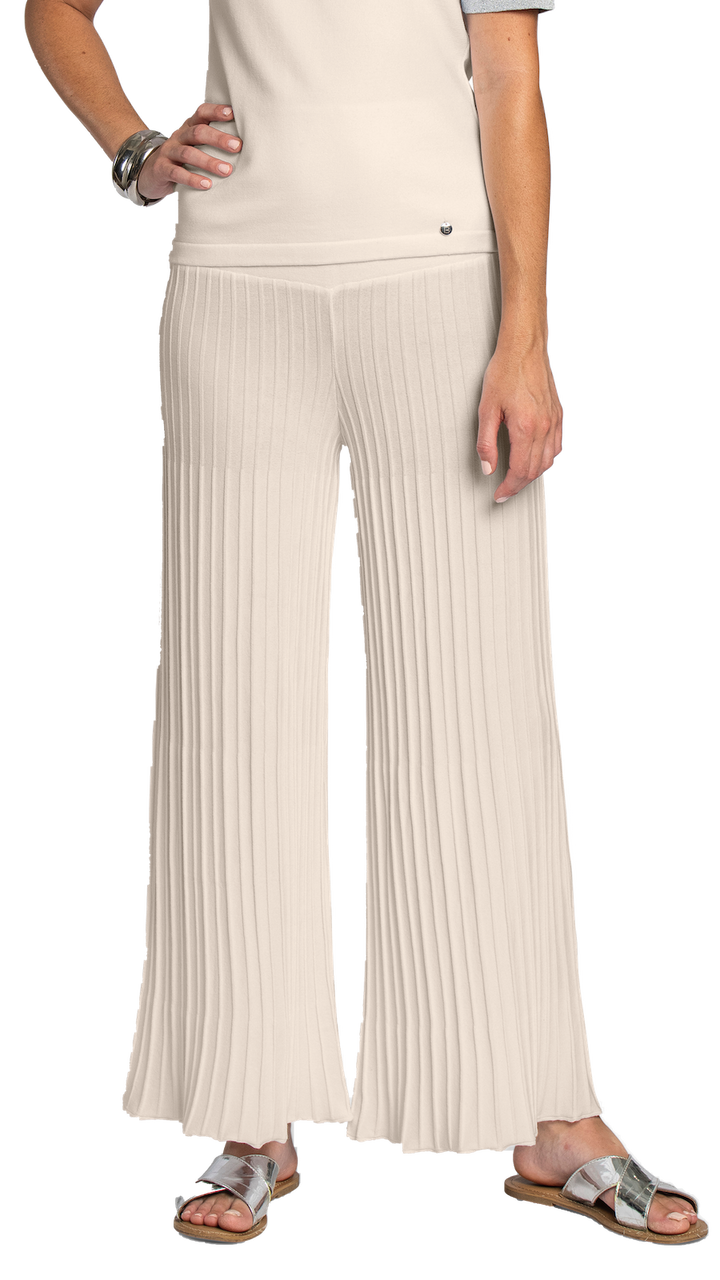 Julia Plisse-Look Full Length Wide Leg Pants, Beige