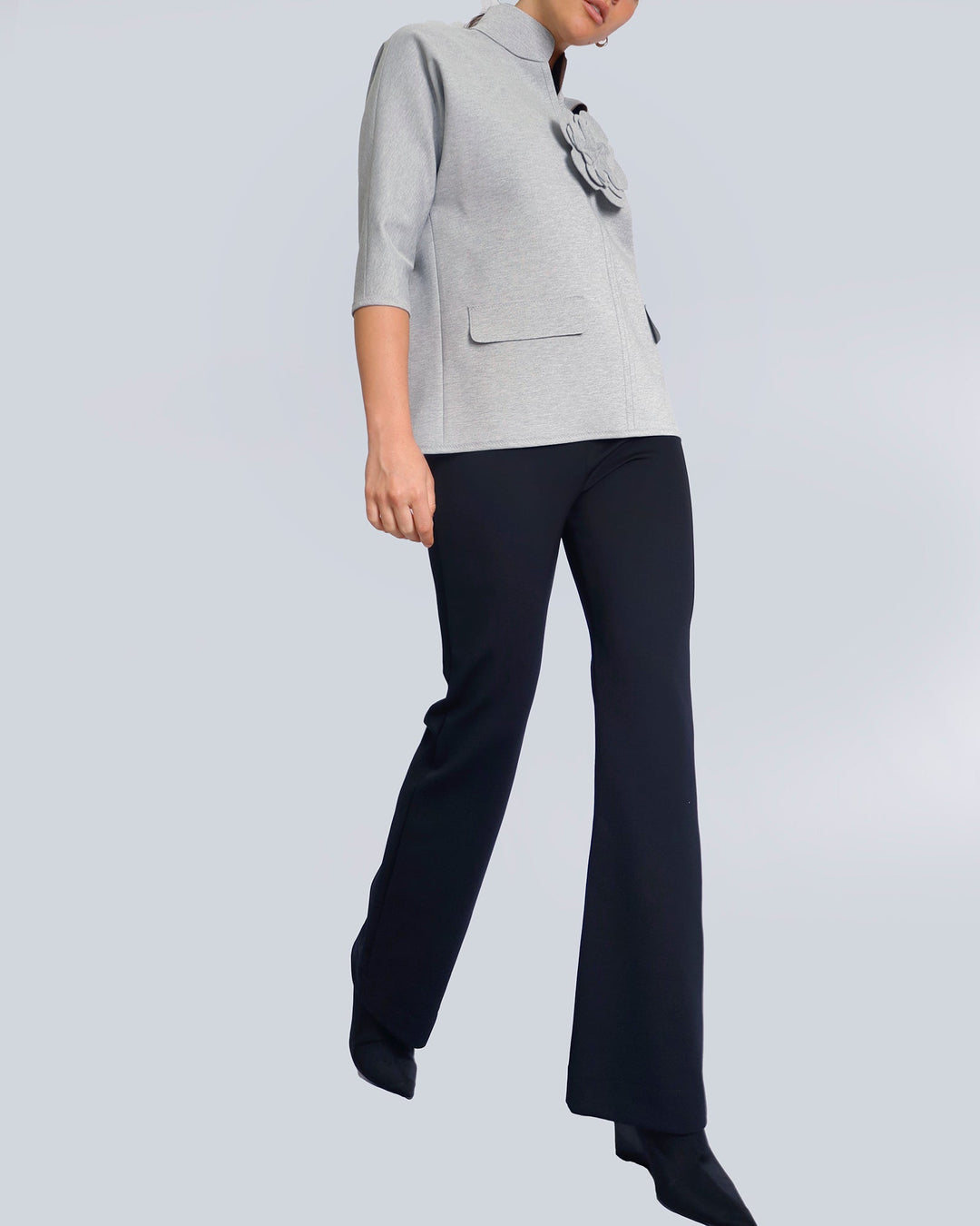 Maison Marie Saint Pierre | Top | HELMA | Light Grey Mixte | Pants | HALONE | Black | Brooch | HAMELOT2 | Light Grey Mixte