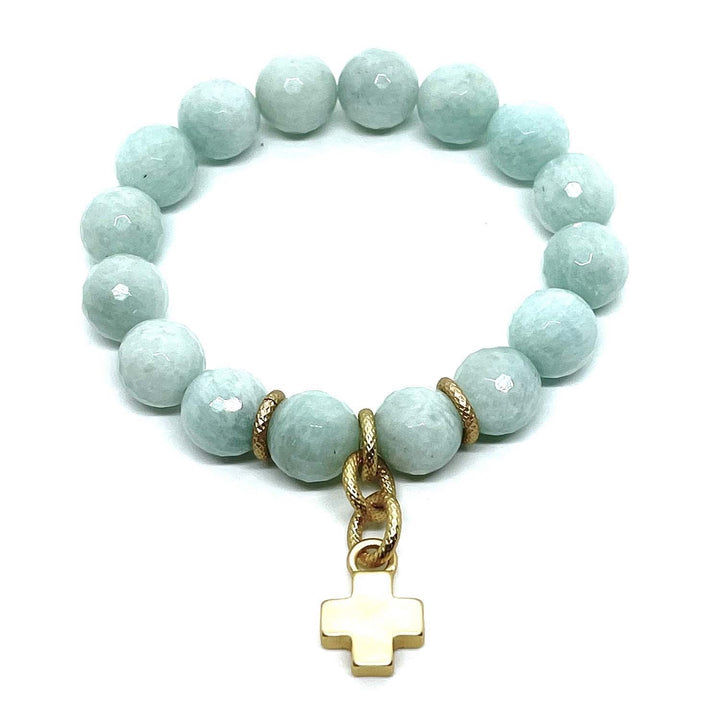 Amazonite Matte Gold  Charm Stretch Bracelet