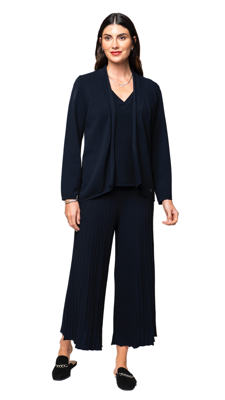 Giuliana Plisse-Look Cropped Wide Leg Pants; Dark navy